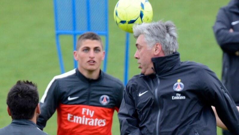 Alte Bekannte: Marco Verratti (l.) und Carlo Ancelotti (Bild: AFP PHOTO / BERTRAND GUAY )