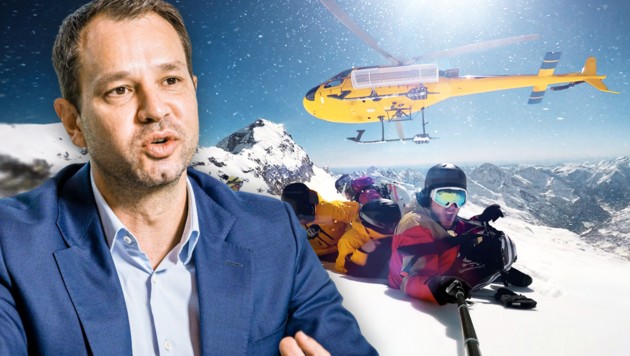 Schmid will „sparen“ - für sieben Tage Heli-Skiing mit Freunden reicht das Geld aber offenbar. (Bild: Trend/Wolfgang Wolak/Verlagsgruppe News/picturedesk.com, stock.adobe.com, Krone KREATIV)
