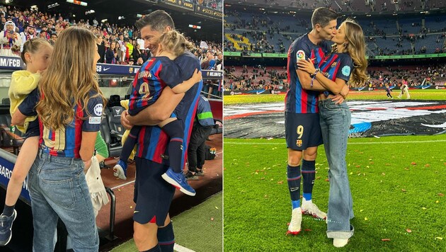 Im Moment des Triumphs war bei Robert Lewandowski die Familie dabei. (Bild: Instagram.com/annalewandowska)