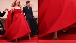 Jennifer Lawrence war in Cannes der Hingucker - und das nicht nur, wegen ihres ungewöhnlichen Schuhwerks. (Bild: APA/Vianney Le Caer/Invision/AP)