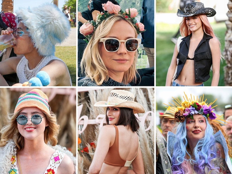 Die Stars machen‘s vor: Diane Kruger mit süßer Blumenkrone, Dixie D’Amelio und Olivia Culpo mit rustikaleren Hüten und auch der Fischer-Hut ist nach wie vor beliebt, Kathryn Newton zeigt ihn in der Strick-Variante. (Bild: © Viennareport // APA/AFP/ANDY BUCHANAN)