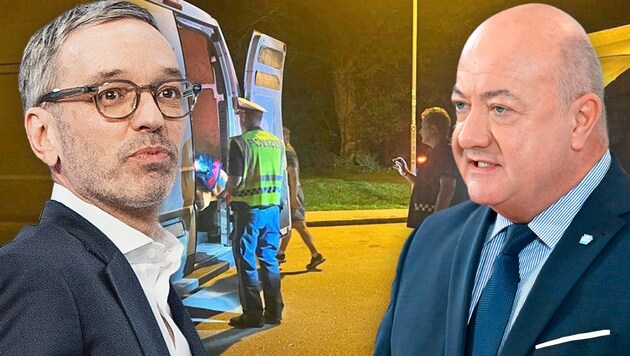 ÖVP-Generalsekretär Christian Stocker: „Herbert Kickls Distanzierung von Viktor Orban ist unglaubwürdig.“ (Bild: APA, BMI, Krone KREATIV)