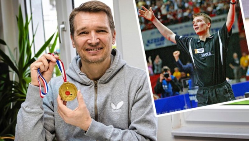 Werner Schlager mit seiner Goldmedaille. (Bild: Mario Urbantschitsch; AFP PHOTO/Jacques Demarthon JACQUES DEMARTHON / AFP)