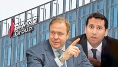 Gagenkaiser Anas Abuzaakouk (r.) muss sich der heftigen Kritik von Investor Klaus Umek (l.) stellen. (Bild: Picturedesk Robert Schlager Krone KREATIV,)