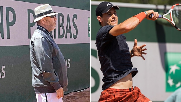 Günter Bresnik (li.) ist mit drei Schützlingen in Paris - und schaute mit einem Auge auch auf Dominic Thiem. (Bild: GEPA/Francois Asal/krone.at-kreativ)