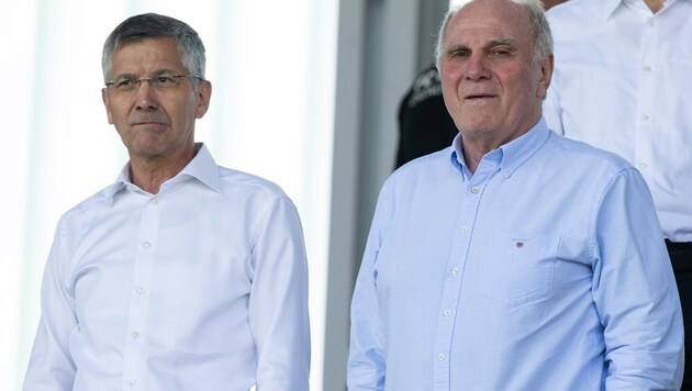 Bayern president Herbert Hainer (left) and "patron" Uli Hoeneß. (Bild: APA/dpa/Sven Hoppe)