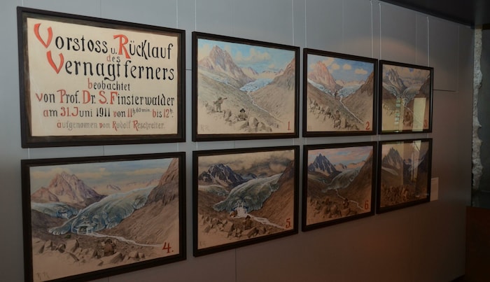 Gletscher schluckt Forscher - eine Karikatur des Vernagtferner von Rudolf Reschreiter aus dem Jahre 1911.