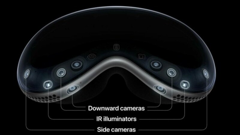 Das Headset ist mit zahlreichen Kameras, Sensoren und Mikrofonen ausgestattet. (Bild: Apple)