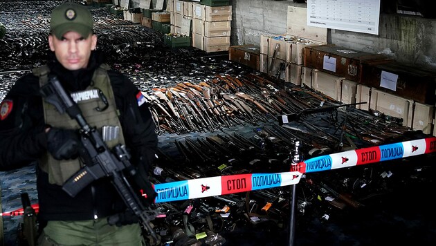 Beschlagnahmte Waffen (Bild: APA/AFP/OLIVER BUNIC)