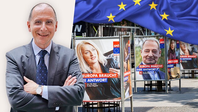 Peter Filzmaier ist Professor für Politikwissenschaft an der Universität für Weiterbildung Krems und der Karl Franzens-Universität Graz. Diesmal beschäftigt er sich mit dem Verhältnis der SPÖ zur EU. (Bild: APA/picturedesk, stock.adobe.com, Krone KREATIV)
