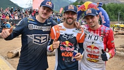 V.l:) Billy Bolt (GBR / Husqvarna), Manuel Lettenbichler (GER / KTM) und Trystan Hart (CAN / KTM) (Bild: WERNER KERSCHBAUMMAYR/FOTOKERSCH)