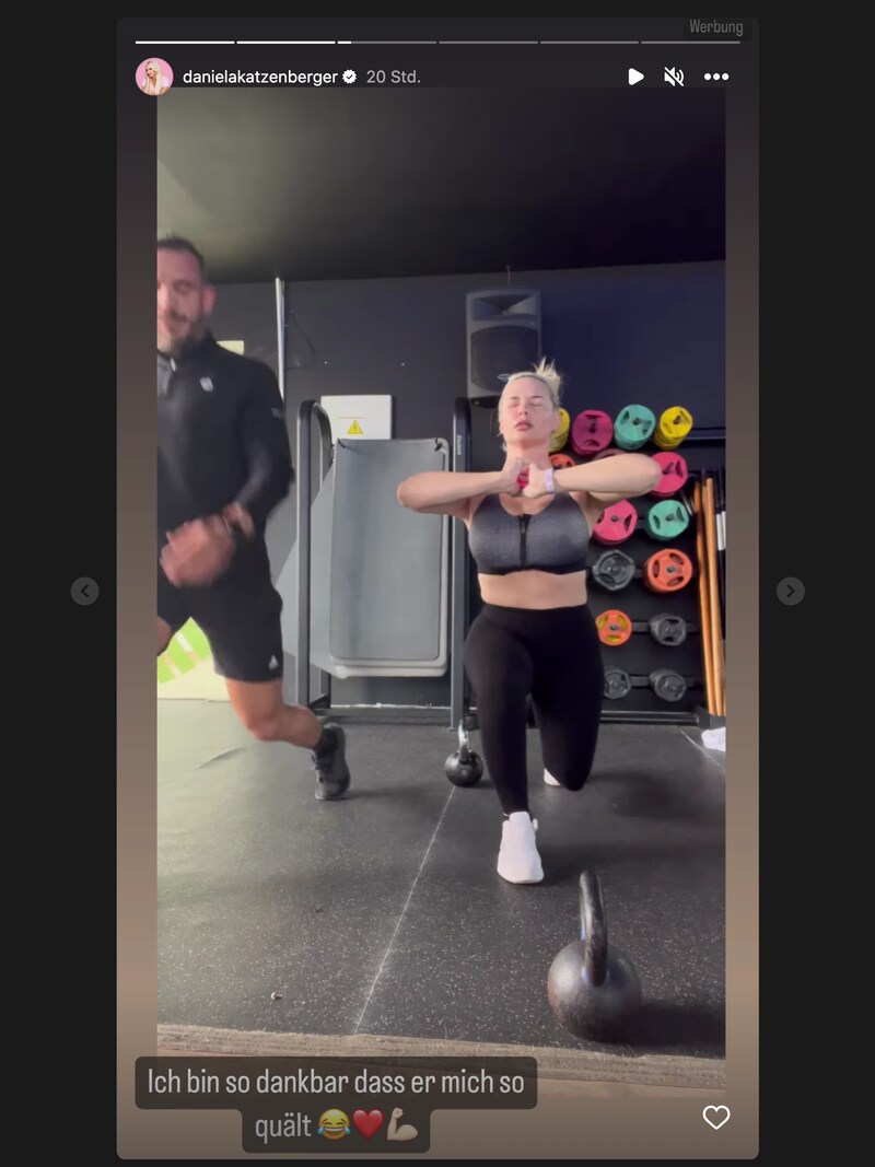 Der Mann an ihrer Seite - jedenfalls wenn es ums Abnehmen geht - ihr Personal Trainer. (Bild: https://www.instagram.com/danielakatzenberger)