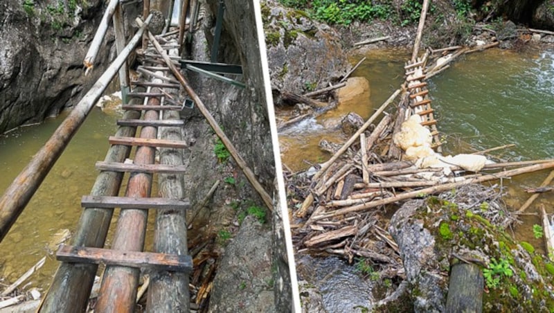 Die Schäden in der Bärenschützklamm sind gewaltig. (Bild: ÖAV Mixnitz/Gerhard Jantscher, Krone KREATIV)