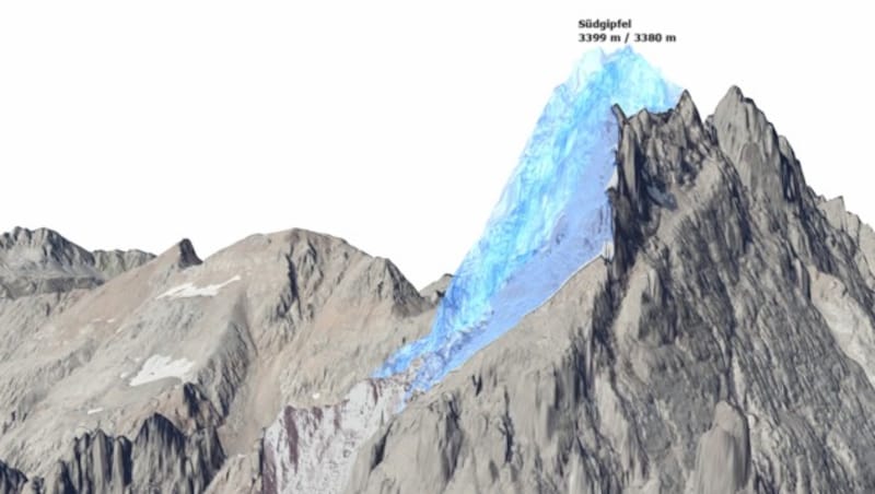 Visualisierung des Südgipfels des Fluchthorns nach den Messungen mittels Laser-Scanning. (Bild: Land Tirol)