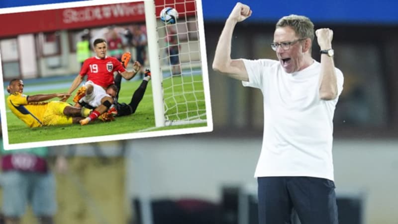 Christoph Baumgartner traf doppelt, Ralf Rangnick war aus dem Häuschen. (Bild: APA/EVA MANHART, GEPA)