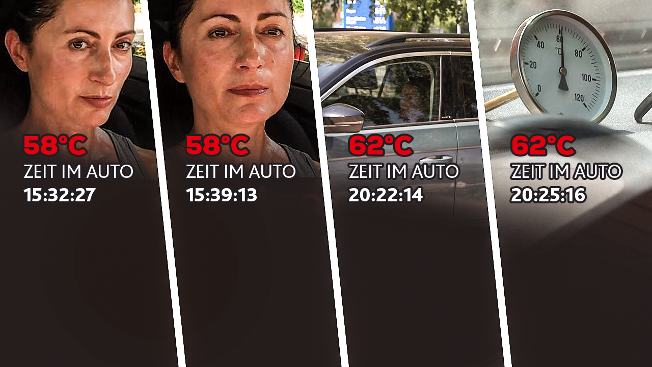 Der Innenraum eines Fahrzeugs kann sich im Sommer innerhalb von Minuten enorm erhitzen. (Bild: krone.tv, Krone KREATIV)