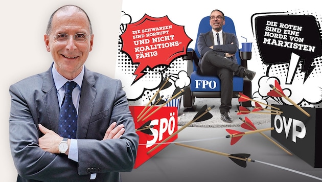 Peter Filzmaier ist Professor für Politikwissenschaft an der Universität für Weiterbildung Krems und der Karl-Franzens-Universität Graz. Diesmal analysiert er, warum die FPÖ derzeit so stark ist. (Bild: Krone KREATIV, stock.adobe.com, Daniel Scharinger)