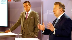 Bürgermeister Michael Ludwig und Finanzstadtrat Peter Hanke wollen die Energiepreise senken. (Bild: Klemens Groh)