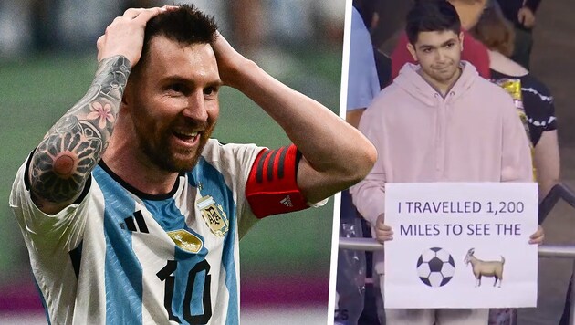 Dieser junge Fan freute sich auf Lionel Messi, doch der Fußball-Superstar befindet sich noch im Urlaub. (Bild: APA/AFP/Pedro PARDO, twitter.com/PhilaUnion)