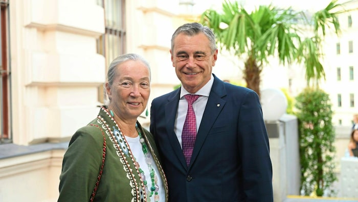 Agnes Husslein-Arco mit Gastgeber Heinrich Schaller.
