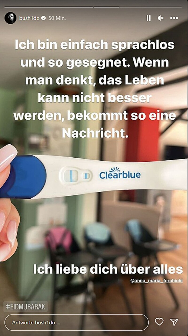 Bushido teilte in seiner Instagram-Story den positiven Schwangerschaftstest seiner Ehefrau Anna-Maria Ferchichi. (Bild: Krone KREATIV, instagram.com/bush1do)