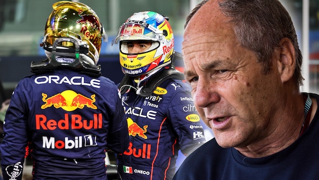 Ex-Formel-1-Fahrer Gerhard Berger (ganz re.) sieht Sergio Perez nicht als ernstzunehmenden Konkurrenten für Weltmeister Max Verstappen. (Bild: GEPA pictures, krone.at-kreativ)