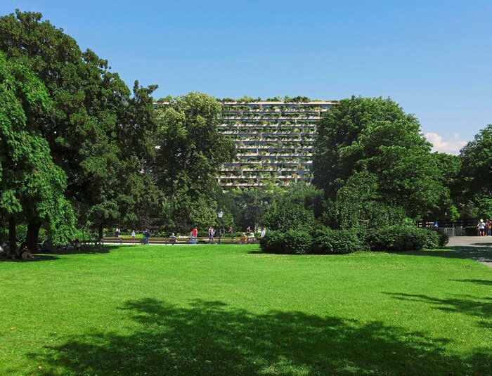 In der nunmehrigen Variante der Pläne wurde dem neuen Baukörper eine Fassadenbegrünung vergönnt.