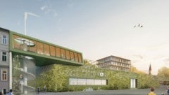 Das Winrad auf dem Rendering links oben (Bild: EDERER HAGHIRIAN ARCHITEKTEN ZT-GmbH)