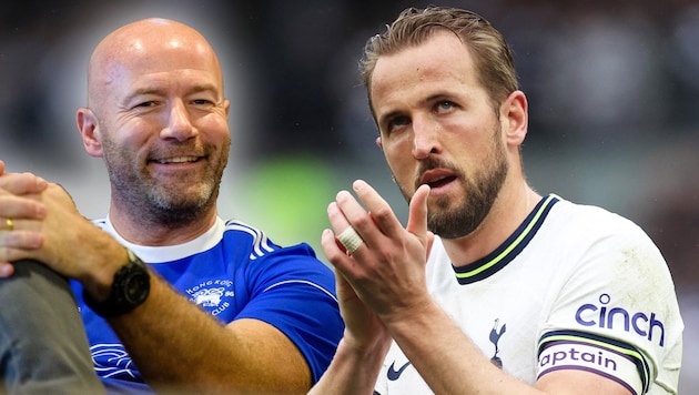 Alan Shearer (l.) würde ein Wechsel Harry Kanes zu den Bayern durchaus willkommen heißen. (Bild: APA/AFP/ISABEL INFANTES/Anthony WALLACE)