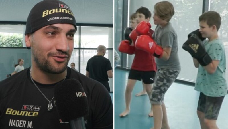 In der Volksschule Prandaugasse fing alles an. Österreichs Box-Star Marcos Nader ist stolz auf „seine Kids“. (Bild: „Krone“)