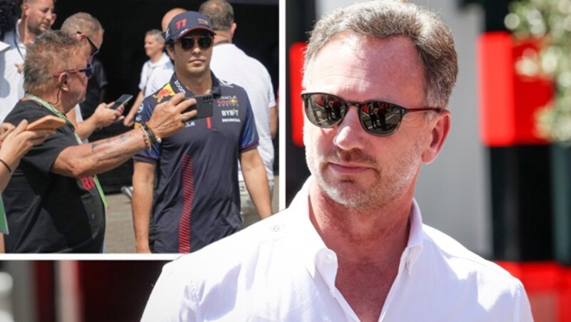 Christian Horner (re.) kritisiert seinen Schützling Sergio Perez. (Bild: Sepp Pail, GEPA)