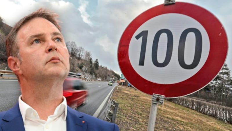 SPÖ-Chef Andreas Babler fordert Tempo 100 (Bild: APA/Picturedesk/Birbaumer, Krone KREATIV)