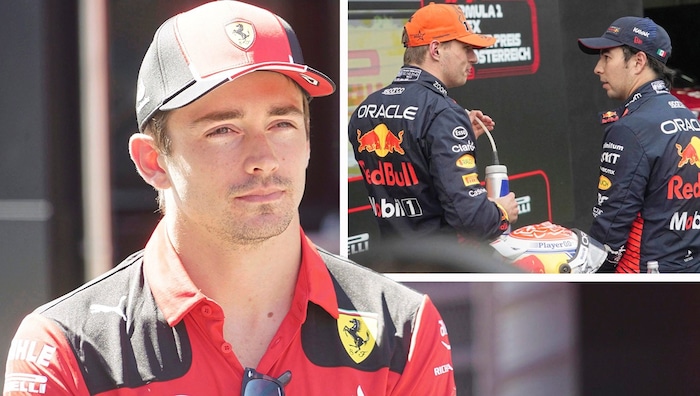 Charles Leclerc, Max Verstappen und Sergio Perez (von li. nach re.)