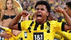 Karim Adeyemi (re.) von Borussia Dortmund und die Schweizer Rapperin Loredana sind ein Paar. (Bild: GEPA )