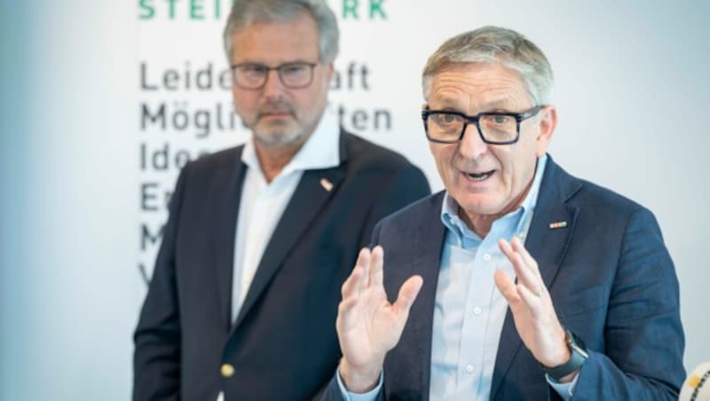 WKO Steiermark Präsident Josef Herk (re.) und Direktor Karl-Heinz Dernoscheg mahnen angesichts der trüben Konjunkturaussichten für den Herbst KV-Verhandlungen mit Maß und Ziel ein. (Bild: Foto Fischer)