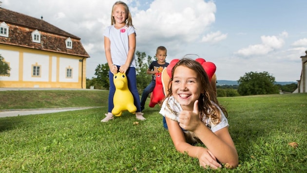 Auf Schloss Hof im Weinviertel locken Bastelworkshops, Kaspertheater und Wasserspielplatz. (Bild: Astrid Knie)