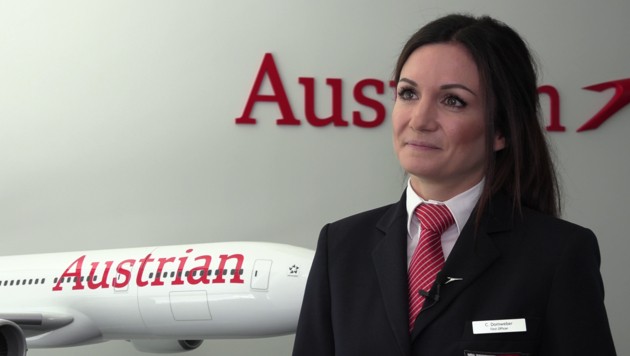 Christina Domweber-Wittmann, Co-Pilotin der Embraer-Flotte bei der Austrian Airlines (Bild: krone.tv)