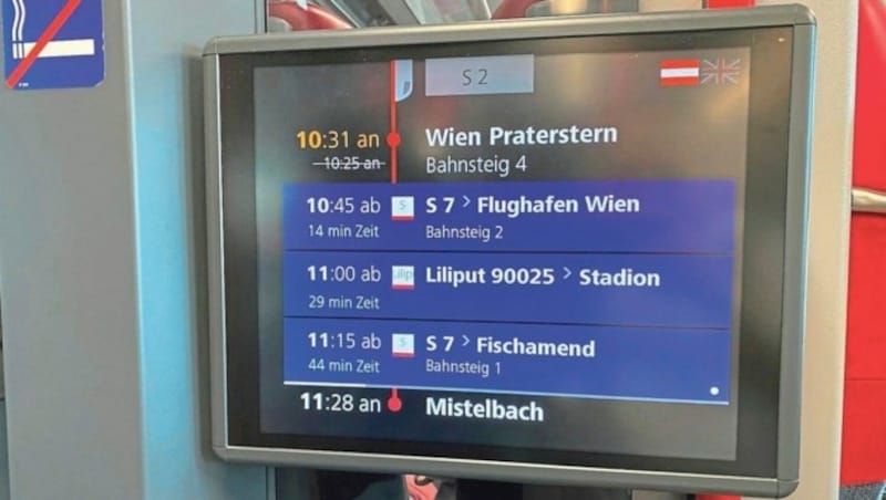 Kein Scherz: Die allseits beliebte Liliputbahn wird ÖBB-Fahrgästen im Zug in Richtung Praterstern jetzt offiziell als eine Umsteigeverbindung angezeigt. (Bild: Christoph Engelmaier)