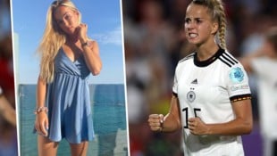 Die deutsche Fußball-Teamkapitänin Giulia Gwinn, die bei Bayern München spielt, schrieb ein bemerkenswertes Buch. (Bild: AFP, instagram, krone.at-grafik)