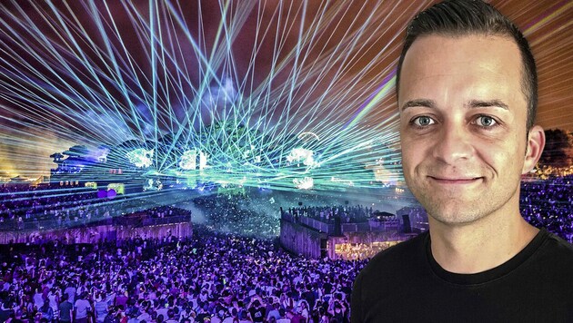 Roman Weber aus Kaindorf wird am Freitag beim riesigen Tomorrowland-Festival auflegen. (Bild: AFP, Weber/zVg Krone KREATIV,)
