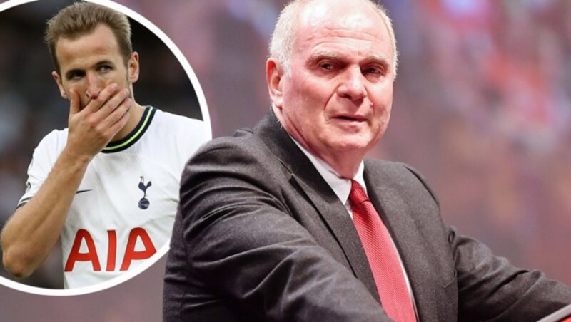 Uli Hoeneß (re.) spricht über Bayerns Wunschspieler Harry Kane (li.). (Bild: GEPA pictures)