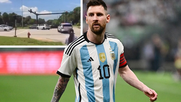 Schrecksekunde für Lionel Messi (Bild: APA/AFP/Pedro PARDO, Tyc Sports (Screenshot))