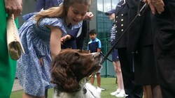 Prinzessin Charlotte feierte ihre Wimbledon-Premiere mit einer süßen Streichenleinheit für Polizeihund „Stella“. (Bild: Victoria Jones / PA / picturedesk.com)