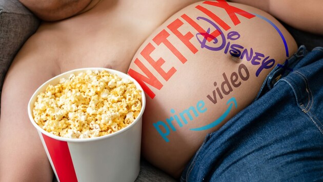 Überraschende Gründe verderben am Streaming-Markt den Brei bzw. das Popcorn. (Bild: stock.adobe.com, Netflix, Disney, Amazon, Krone KREATIV)