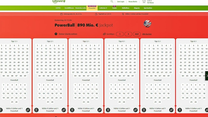 Um mitzuspielen, müssen fünf Hauptzahlen aus einem Zahlenpool von 1 bis 69 und eine ...