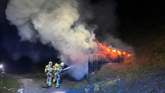 Hütte brannte trotz Feuerwehreinsatz aus (Bild: FF Dienten)