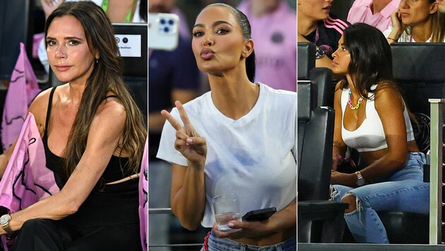 Victoria Beckham, Kim Kardashian, Messi-Gattin Antonella (von links) (Bild: AP)