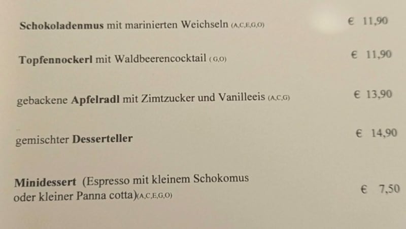 ... Dafür sind die Desserts nicht gerade billig. 7,50 Euro kostet das sogenannte Minidessert. (Bild: Manuel Schwaiger)