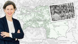 Das Ausseerland kam vor 75 Jahren zurück in die Steiermark, vor genau 78 Jahren zog die Rote Armee ab: Historikerin Barbara Stelz-Marx ist hochdekorierte Expertin für diese Zeit. (Bild: Sabine Hofmann/FWF, Universalmuseum Joanneum, openstreetmap.contributors, Krone KREATIV)