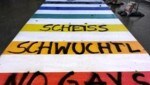 Dieser Regenbogenzebrastreifen - ein Symbol vor allem für sexuelle Toleranz - wurde in Wels übel beschmiert. (Bild: Gerhard Wenzel)